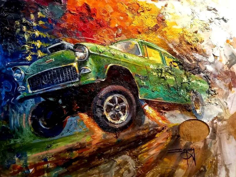 55 Chevy Gasser – Palette Art – Ian Guy – Motoring Artist